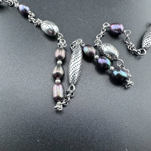 Brighton Peacock Pearl Silver Tone Long Link Beaded Necklace - Picture 4 of 7